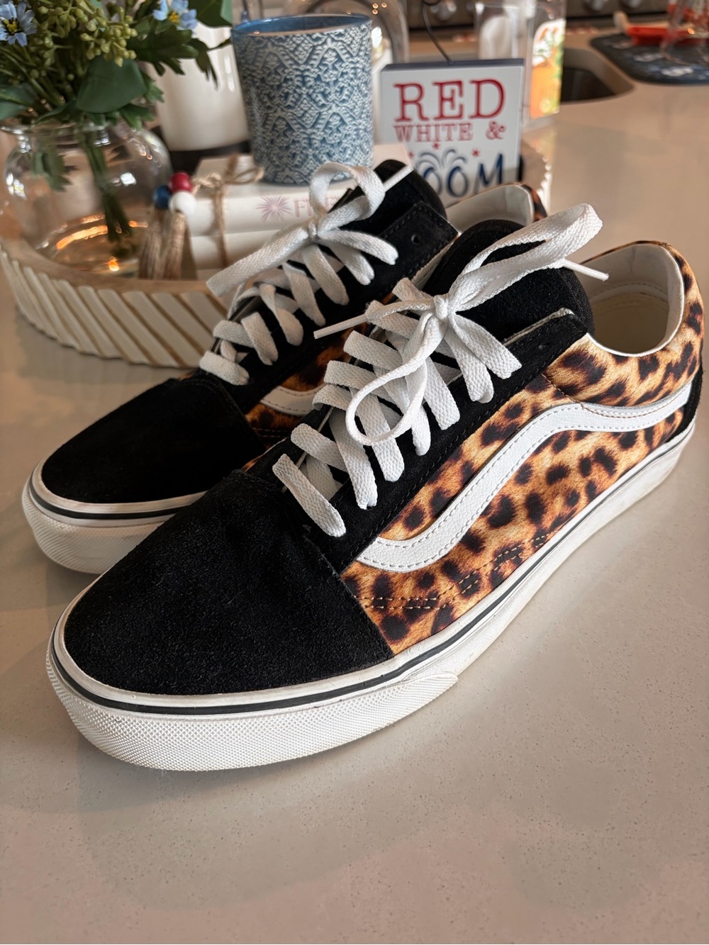 Vans Leopard Print Low-Top Sneakers - Black, Brown & White